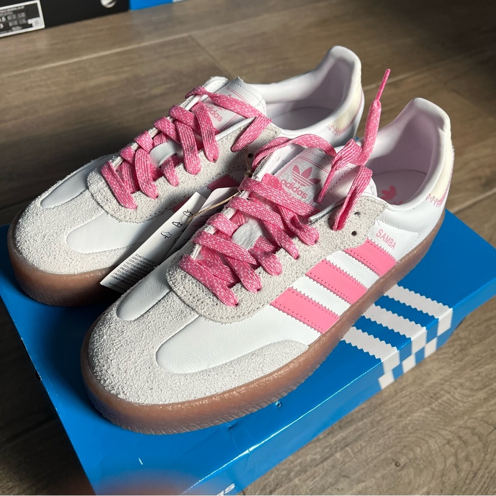 Adidas White and Pink Sneakers Classic Design